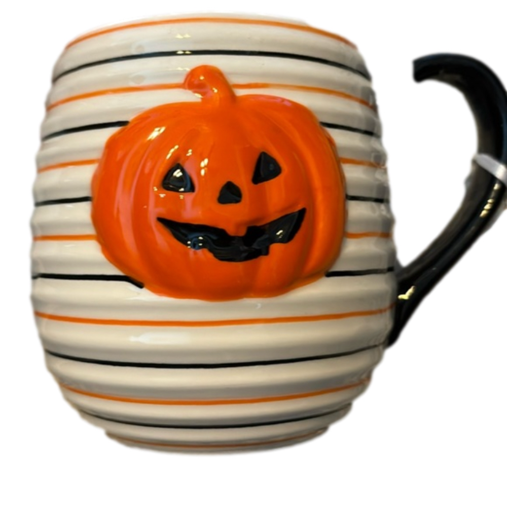 Halloween jack-o’-lantern pumpkin mug NWT Hand painted LANG